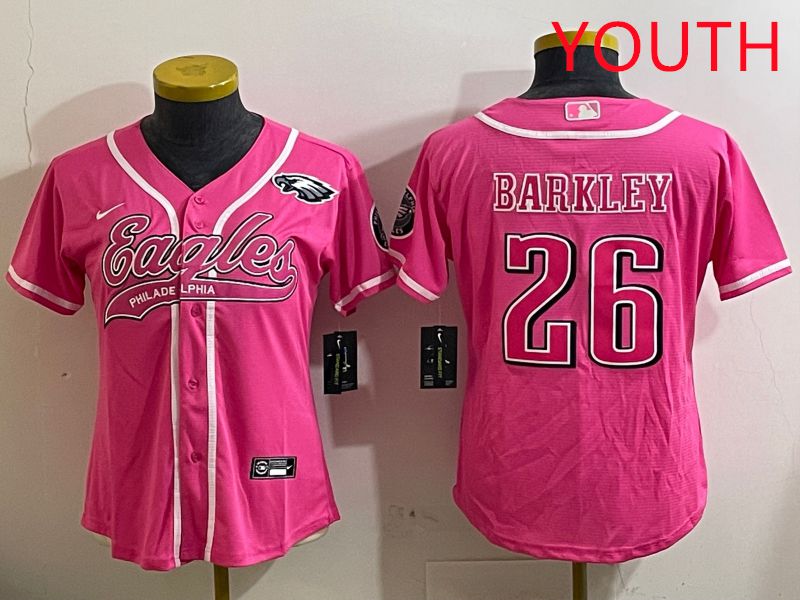 Youth Philadelphia Eagles 26 Barkley Pink Jointly Name 2025 Nike Limited NFL Jersey style 8
